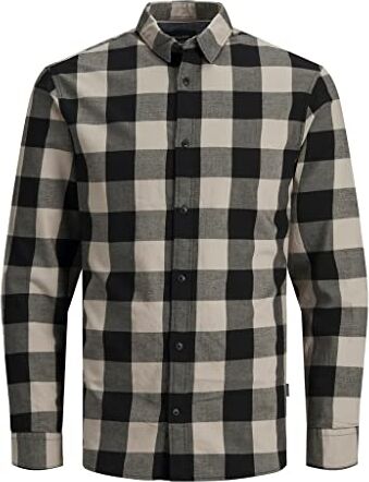 Jack & Jones Jjegingham Twill Shirt L/S Noos Camicia, Beige (Crockery/Beige/Black), M Uomo