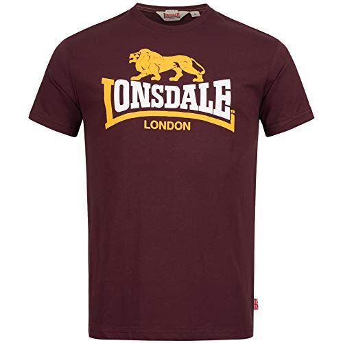 Lonsdale T-shirt Classica da Uomo Oxblood con Logo Leone Vintage Vestibilità Regolare