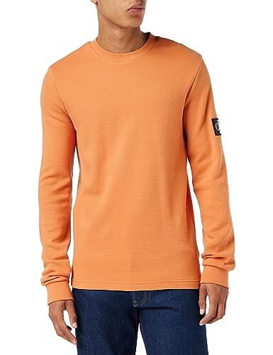 Calvin Klein Felpa Uomo Waffle senza Cappuccio, Arancione (Burnt Clay), XS