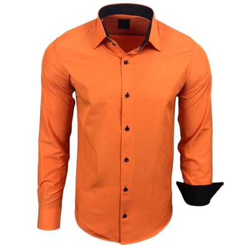 Subliminal Mode Stiratura Facile Camicia Uomo Colletto Bicolore Tinta Unita Maniche Lunghe Slim Business Idea Regalo, Natale, San Valentino RN44, arancione, XXXXXL