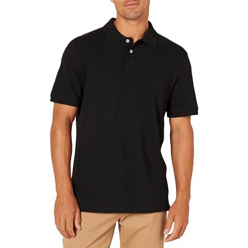 Amazon Essentials Polo in piqué di Cotone Slim Uomo, Nero, M