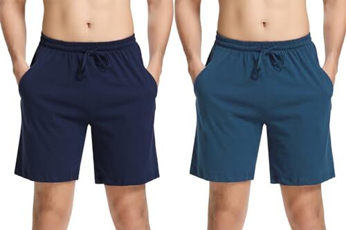 Aseniza Pantaloncini Pigiama Uomo 100% Cotone Pantaloni Corto Estivo Uomo Bermuda Pantaloni Casual da Uomo con Coulisse e Tasche Pantaloncini Shorts