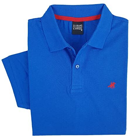 U.S. Grand Polo Equipment & Apparel Polo Uomo Manica Corta Tinta Unita  M L XL XXL XXXL (XL, Azzurro)