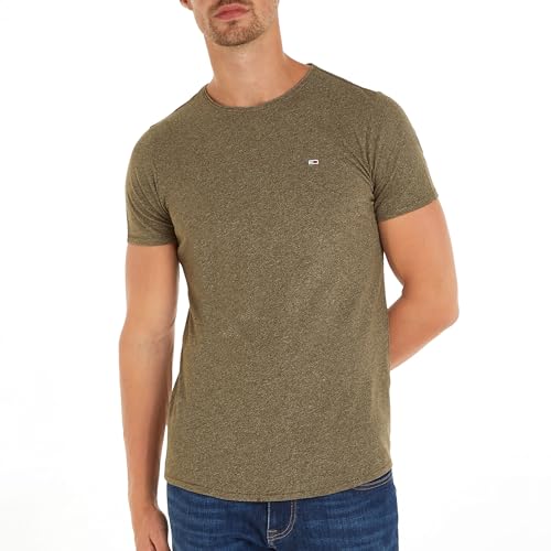 Tommy Jeans T-shirt Uomo Maniche Corte Slim Jaspe Slim Fit, Verde (Drab Olive Green), XL