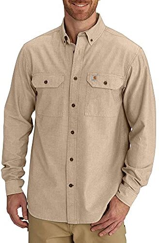 Carhartt camicia da uomo, leggera, in chambray, con bottoni sul davanti, vestibilità comoda, , XX-Large, Dark Tan Chambray, 1