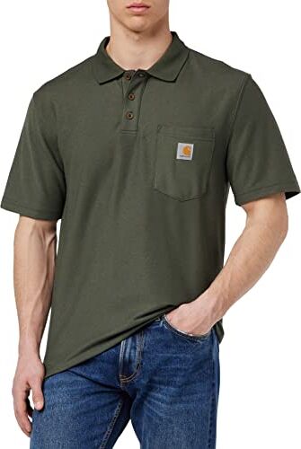 Carhartt Polo A Manica Corta Con Taschino, Vestibilità Ampia, Media Pesantezza, Uomo, Verde (Muschio), L