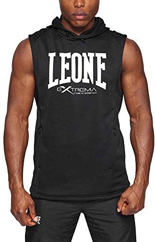 Leone , Smanicato con Cappuccio Logo, Unisex Adulto, Nero, XL, ABX110