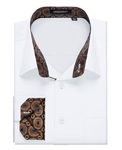 HISDERN Camicia Elegante Bianca per Uomo Casual Formale Classica abbottonata Colletto a Maniche Lunghe Camicie Eleganti da Lavoro Regular Fit