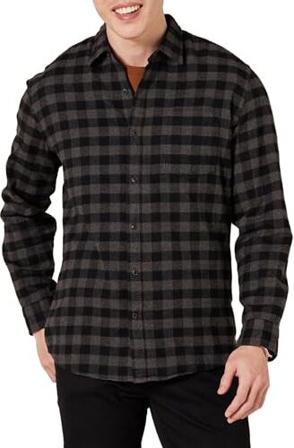 Amazon Essentials Camicia in Flanella a Maniche Lunghe (Disponibile in Taglie Extra Forti) Uomo, Carbone Buffalo Plaid, L