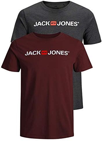 Jack & Jones 12183668 Maglietta da Uomo con Logo JJECORP, 2 Pezzi Confezione da 2 Pezzi Multicolore (Dark Grey Mel./Port Royale). XXXL