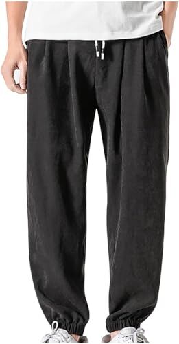 HAOLEI Pantaloni Sportivi Cargo in Tinta Unita e Lino Classico da Uomo Pantaloni Moda Spiaggia Larghi Pantaloni Estivi Taglie Forti Coulisse Pantaloni Tuta Eleganti Elasticizzati Pantaloni Lino con Tasche