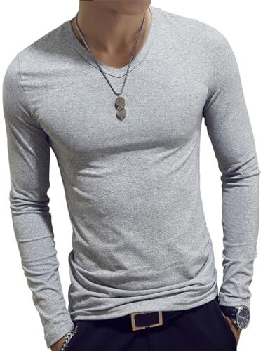 Alvivi Maglietta Intima Casual da Uomo Undershirt Simple Tee Slim Fit T-Shirt da Lavoro Estiva Aderente Camicie Tee a Maniche Lunga Leggera Sottogiacca Maglietta Sportiva Grigio 3XL