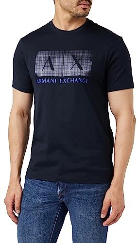 Armani Regular Fit AX Box Logo Tee T-Shirt, Blu Navy, L Uomo