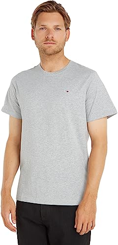 Tommy Jeans TJM SLIM JERSEY C NECK EXT, S/S Knit Tops Uomo, Grigio (LT GREY HTR), XS