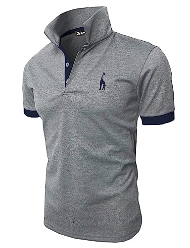 GHYUGR Polo Uomo Basic Manica Corta Tennis Golf T-Shirt Ricami Fulvi Maglietta Poloshirt Camicia,Grigio+Marina,XXL
