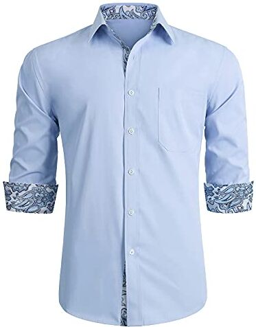 HISDERN Camicia Formale da Uomo Abito Classico Abbottonato Camicie Casual Colletto Manica Lunga vestibilità Regolare Paisley