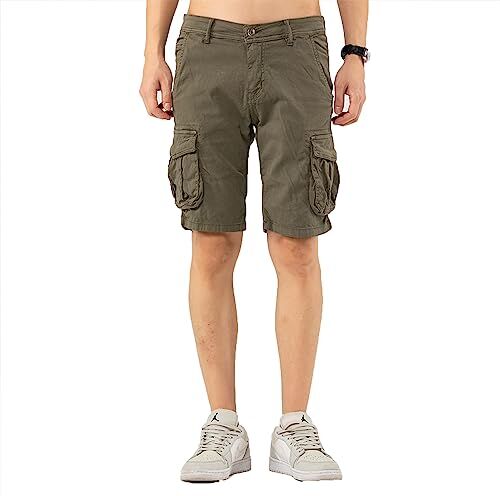 TONY BACKER Pantaloncini Uomo Cargo Shorts Vintage Cotone Multi-Tasca Estate Pantaloni Corti Cargo (46, Verde-3)