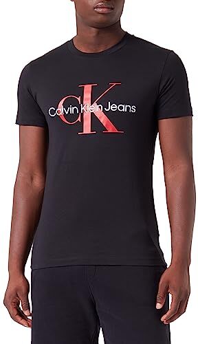 Calvin Klein Core Monologo Slim Tee , Magliette a maniche corte Uomo, Nero (Ck Black / Salsa), XS