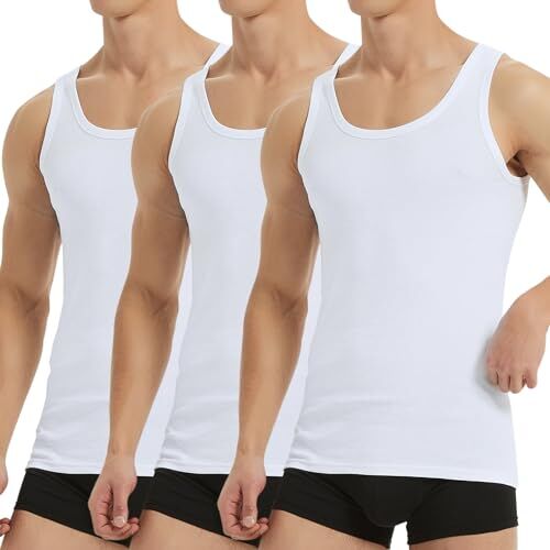 Falechay Canottiera Uomo Pacco da 3 100% Cotone Elasticizzato Fitness Canottiera Sportiva Bianco L