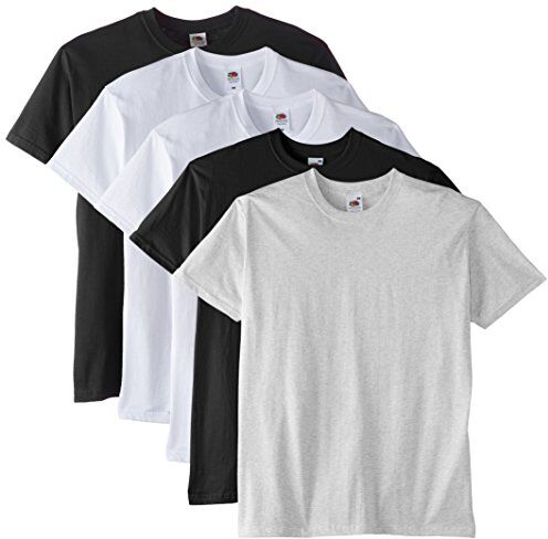 Fruit of the Loom Premium Tee 5 Pack T-Shirt, Multicolore (White/White/Black/Black/Ash), L Uomo