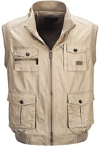 GAOHONGMEI Gilet Di Cotone Multi-tasche Da Uomo Gilet Di Cotone Leggero Lavoro All'aperto Da Viaggio Pesca Traspirante Gilet Fotografia Giacche Senza Maniche khaki-XL