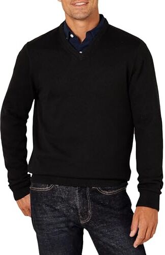 Amazon Essentials Maglione con Scollo a V (Disponibile in Taglie Extra Forti) Uomo, Nero, XS