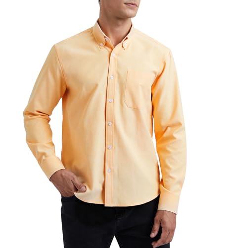 HISDERN Camicia da Uomo a Maniche Lunghe Giallo Chiaro Oxford Camicie con Tasche Classiche Casual Cotone Camicia Regular Fit XL
