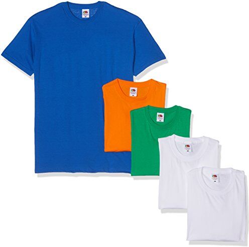 Fruit of the Loom Valueweight Manica Corta T-Shirt, Bianco/Verde Kelly, Royal/Arancione, M (Pacco da 5) Uomo