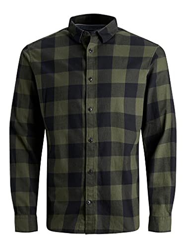 Jack & Jones Jjegingham Twill Shirt L/S Noos Camicia, Verde (Dusty Olive), XXL Uomo