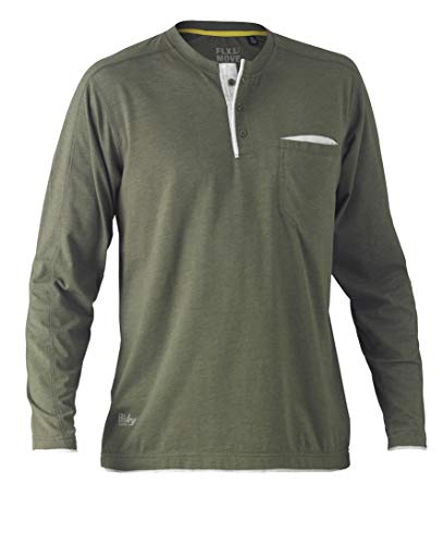 Bisley Workwear Maglietta a maniche lunghe, in cotone, modello Henley, taglia L, colore: Verde