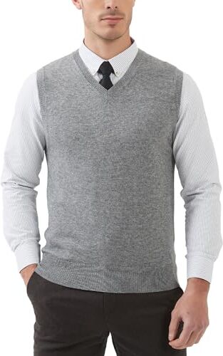 Kallspin Gilet da Uomo in Misto Lana con Scollo a V e Senza Manica Pullover(Grigio Chiaro, XXL-Tall)