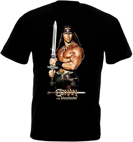 YUNMEI Conan The Barbarian v1 Khaki Natural Poster Crewneck Men's Tee Adult Unisex 100% Cotton Short Sleeve T-Shirt Black L