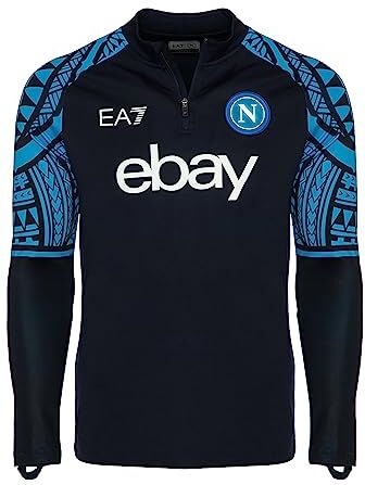 SSC NAPOLI Felpa Training Blu, EA7, Prodotto Ufficiale, tatuaggio Maori, Logo SSCN, maniche lunghe, elasticizzata, mezza zip, S