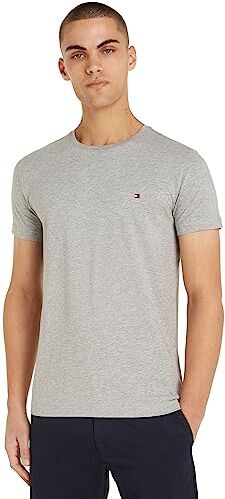 Tommy Hilfiger T-shirt Maniche Corte Uomo Core Stretch Slim Fit, Grigio (Light Grey Heather), XS