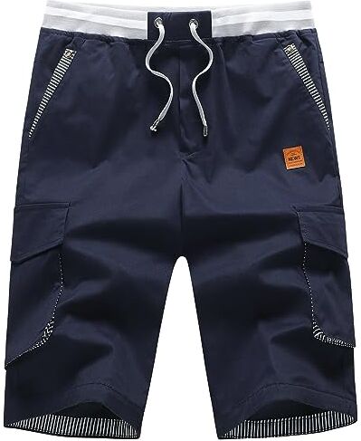 JustSun Pantaloncini Uomo Estivi Shorts Uomo Cotone Pantaloncini Cargo Uomo Corti Multitasche Leggero Blu Navy M