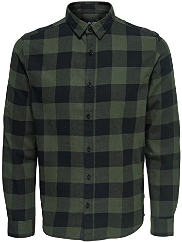 Only NOS Onsgudmund LS Checked Shirt Noos Camicia, Verde (Forest Night Forest Night), X-Small Uomo