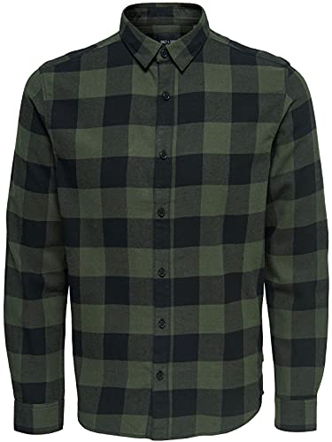 Only NOS Onsgudmund LS Checked Shirt Noos Camicia, Verde (Forest Night Forest Night), Medium Uomo