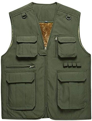 GAOHONGMEI Gilet Multi-tascabili Da Uomo Plus Cashmere Gilet Gilet Cottone Scaldatore Per Il Corpo Outdoor Giacche Leggero Escursionismo Cappotti Senza Maniche Outwear ArmyGreen-M