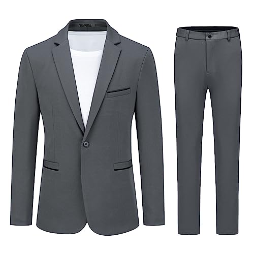 Allthemen Abito da Uomo 2 Pezzi Completo da Uomo Slim Fit Abito da Sposa con Un Bottone Elegante Grigio Scuro 3XL