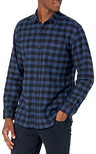 Amazon Essentials Camicia in Flanella a Maniche Lunghe (Disponibile in Taglie Extra Forti) Uomo, Blu Nero Buffalo Plaid, XS