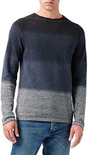 Jack & Jones S Jjehill Knit Crew Neck Noos, Felpa, Manica lunga, Uomo, Blu Navy/Dettaglio: Gradient, L