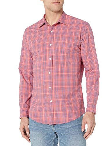 Amazon Essentials Camicia Casual in Popeline a Maniche Lunghe vestibilità Regular Uomo, Blu Rosso Slavato Motivo Scozzese, XL