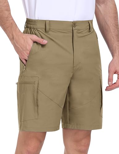 MoFiz Pantaloncini Cargo Uomo Pantaloncini da Trekking Pantaloni Corti Bermuda Golf Sportivi Leggeri Asciugatura Rapida Pantaloncini Escursionismo con 5 Tasche Cachi Taglia EU L