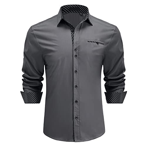 Enlision Camicie da Uomo Casual Camicia Elegante Maniche Lunghe Camicie Regolare Classiche Formal Camicia Grigio L