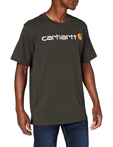 Carhartt T-Shirt Pesante, Vestibilità Comoda, Manica Corta, Grafica Del Logo, Uomo, Verde (Torba), XS