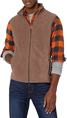 Amazon Essentials Gilet in pile con cerniera integrale (disponibile in taglie Big & Tall) Uomo, Marrone Puntinato, XXL