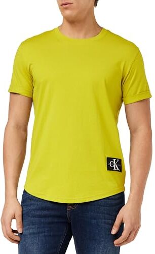 Calvin Klein Badge Turn UP Sleeve J30J323482 Top in Maglia a Maniche Corte, Giallo (Tonic Yellow), XS Uomo