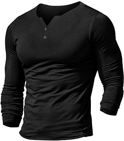 Muscle Alive Uomo Henleys Casual Manica Lunga Maglietta Singolo Pulsante abbottonatura Plain v Neck Camicie in Cotone Nero M