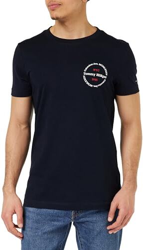 Tommy Hilfiger T-shirt Maniche Corte Uomo Hilfiger Roundle Tee Scollo Rotondo, Blu (Desert Sky), M