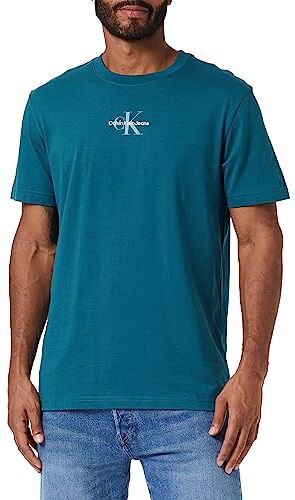 Calvin Klein Monologo Regular Tee , Maglia A Maniche Corte Uomo, Blu (Atlantic Deep), XXS